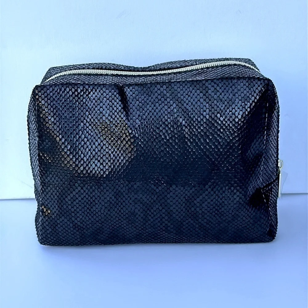 TARTE fierce & feisty makeup bag black with gold hardware NWT